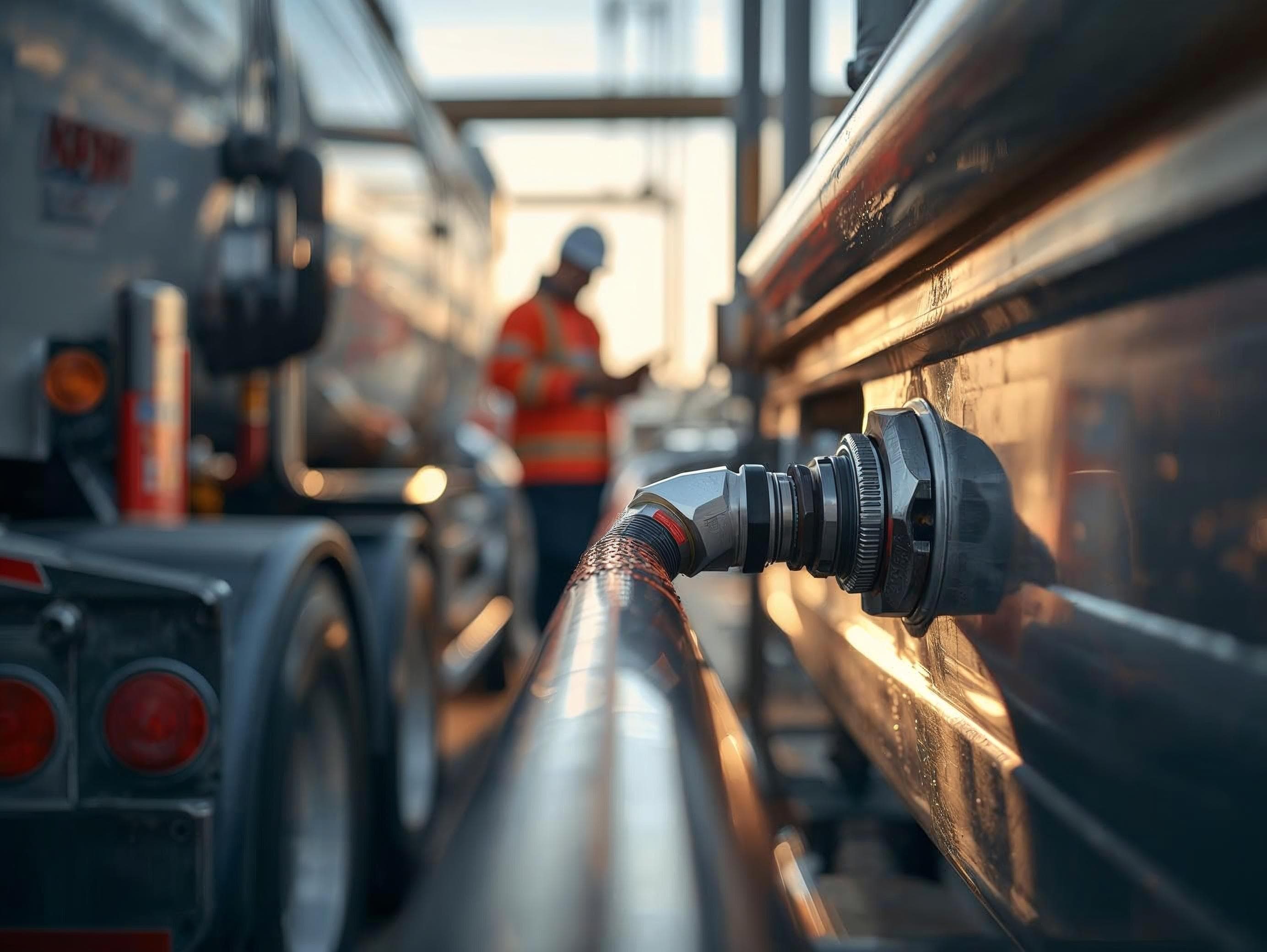 Operator verbindet eine Secu-Tech-Überfüllschutzkupplung an einer Terminal-Verladestation