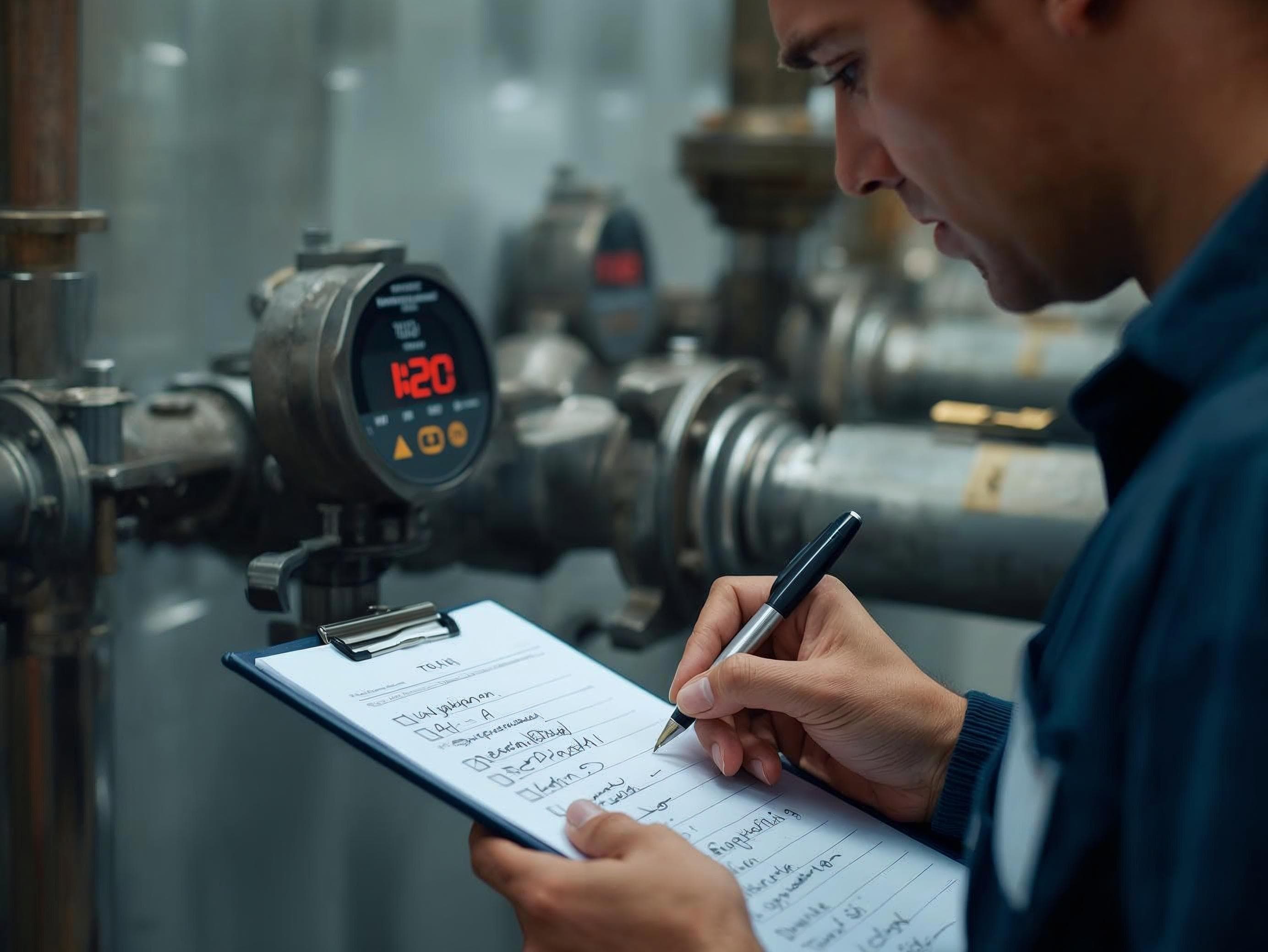 Techniker kalibriert Radar-Füllstandsanzeige auf Tankdach